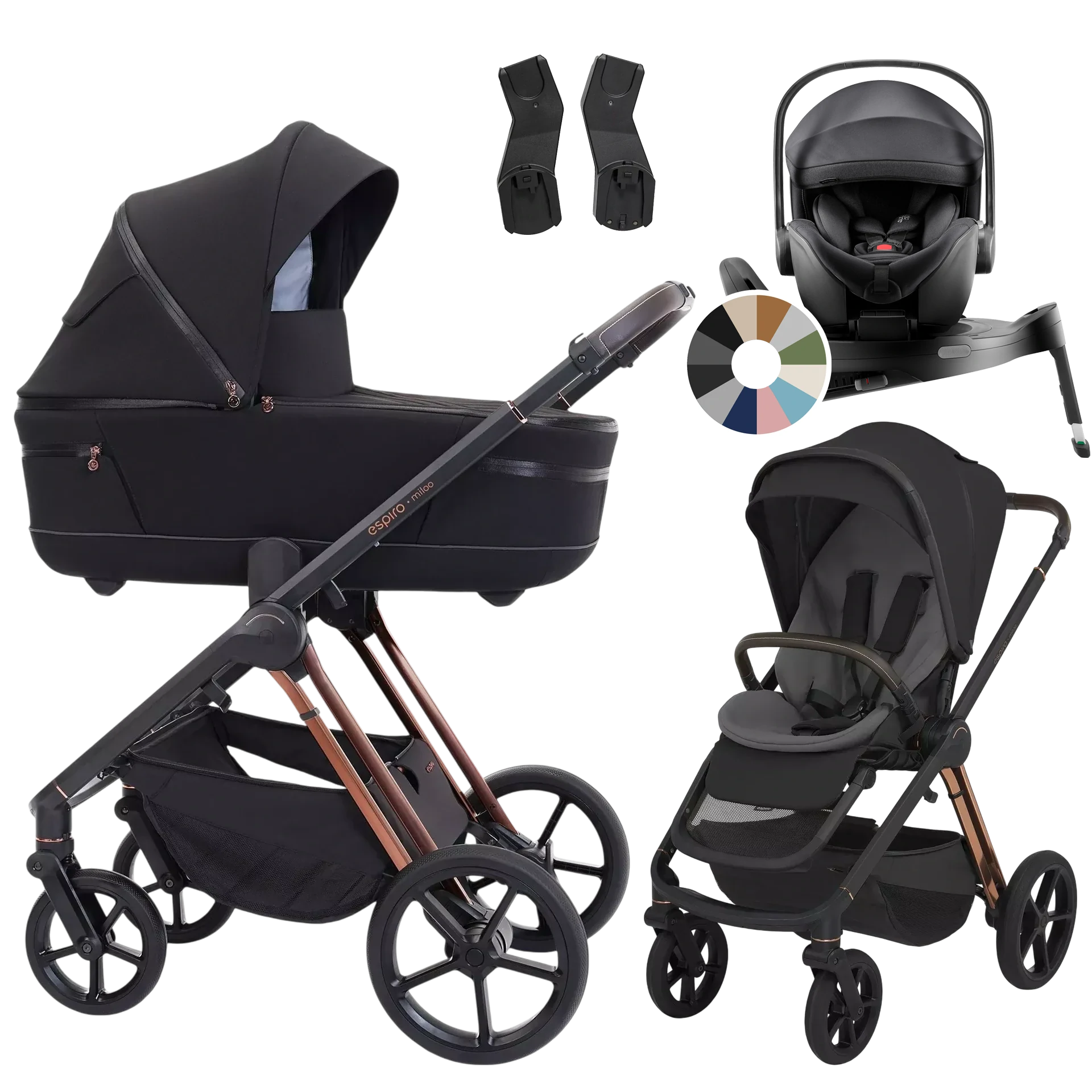 Espiro Miloo + Britax Römer Baby-Safe Pro + baza Vario 5Z +GRATIS - 4w1 | 210 Diamond Black