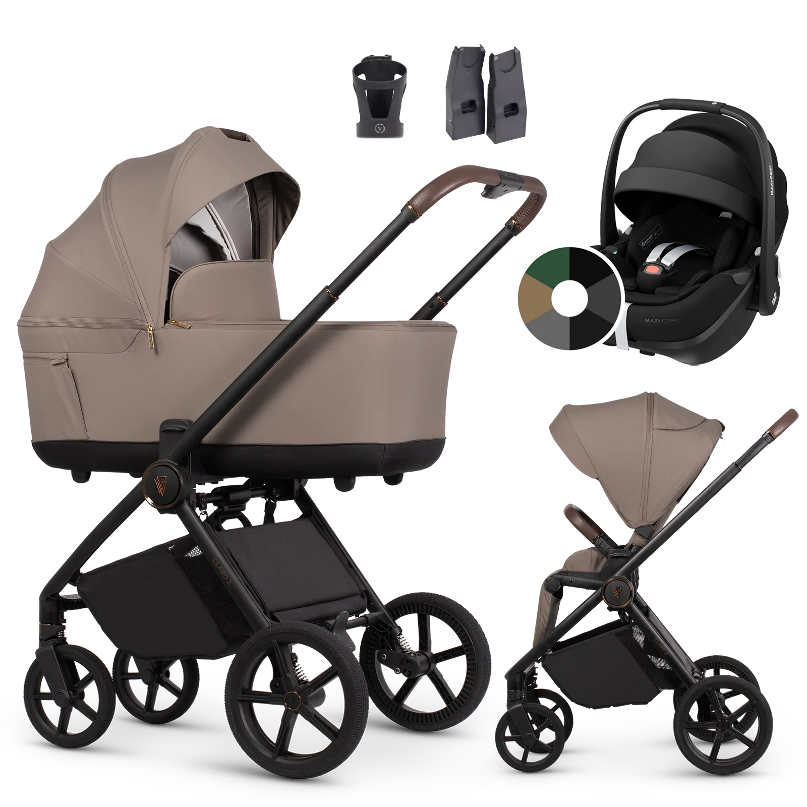 Venicci Claro 2 + Maxi-Cosi Pebble 360 Pro2 + AKCESORIA - 3w1 | Almond