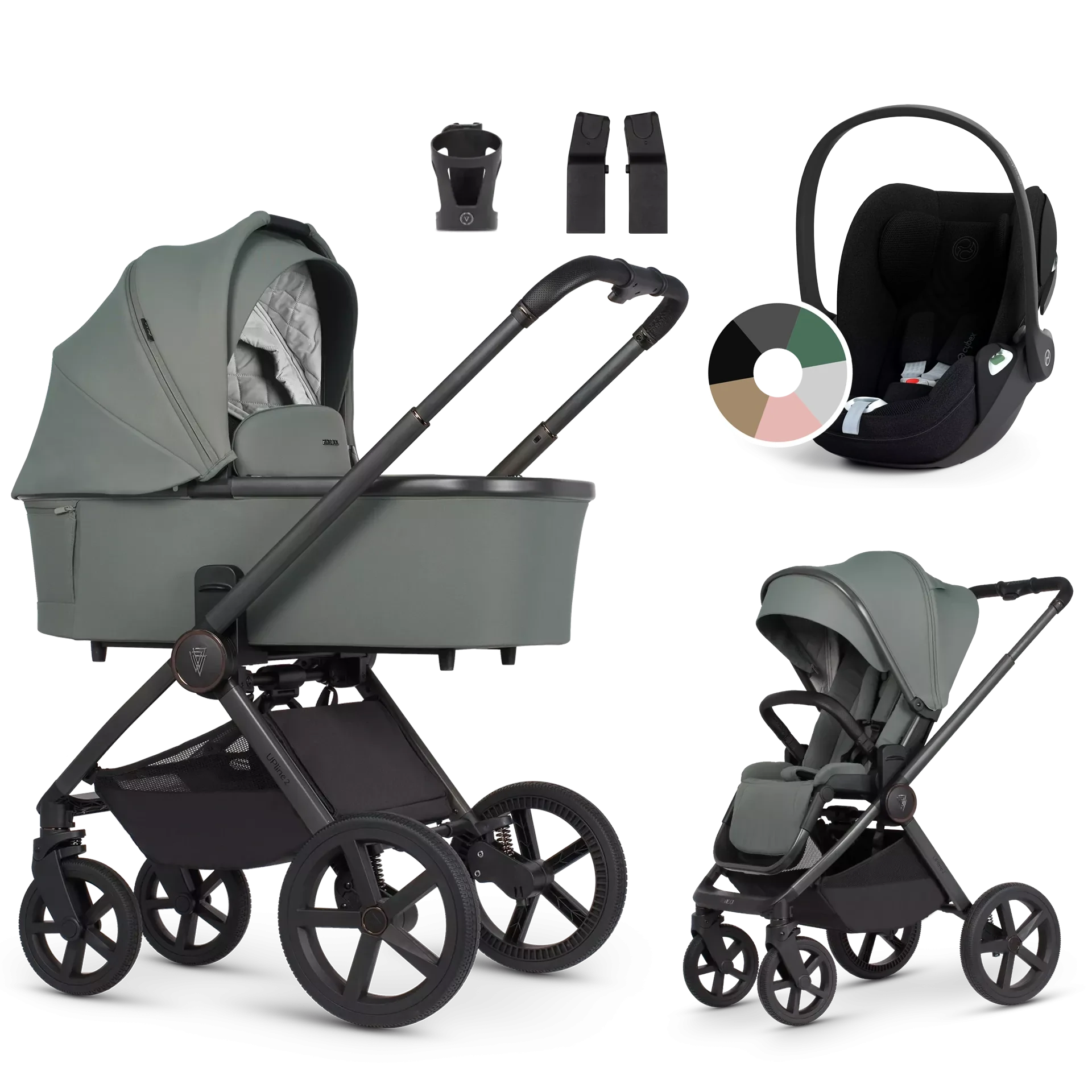 Venicci Upline 2 + Cybex Cloud T i-Size - wózek 3w1 | Aloe
