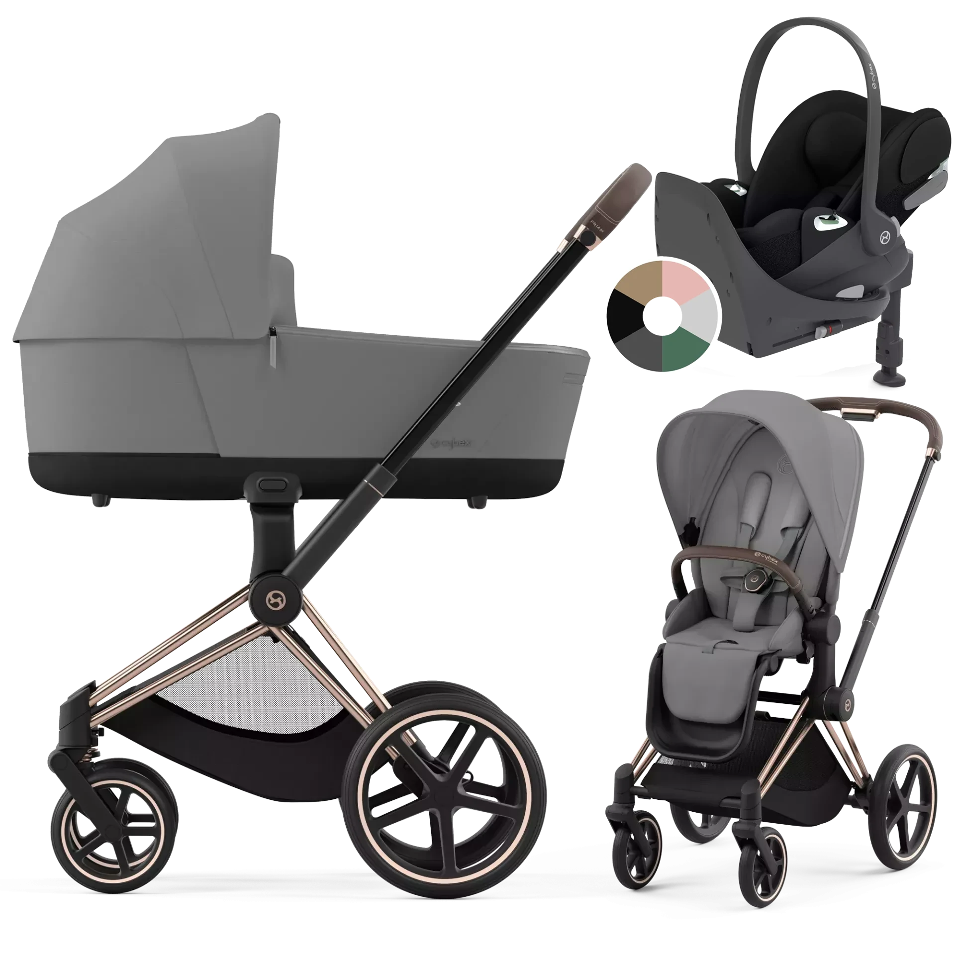Cybex Priam 4.0 + Cybex Cloud T i-Size + baza T - 4w1 | Mirage Grey (Rosegold Frame)