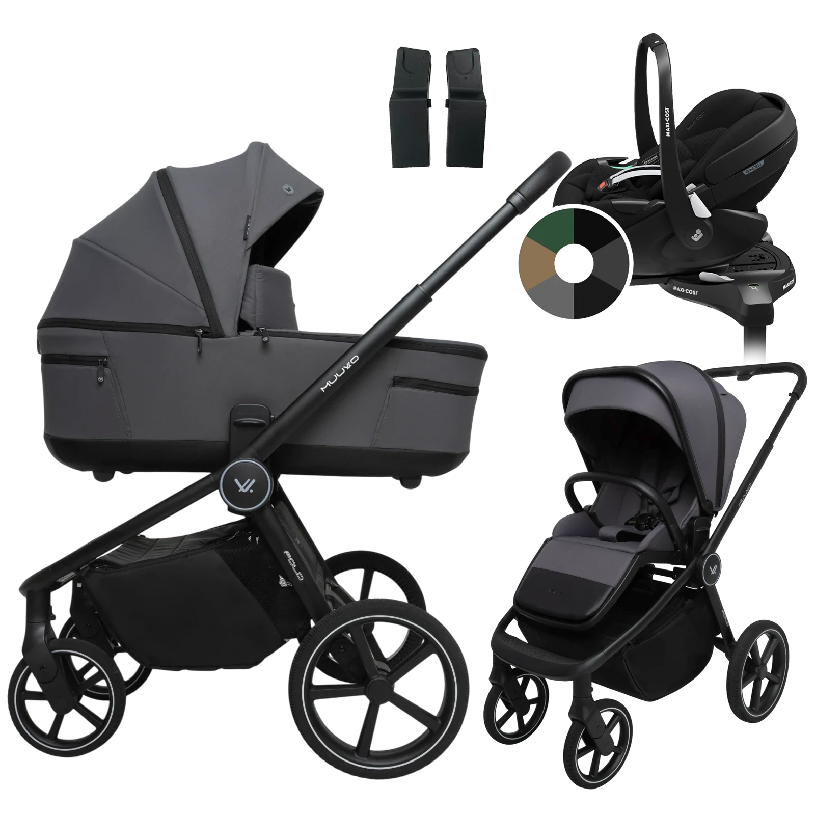 Muuvo Fold + Maxi-Cosi Pebble 360 Pro2 + baza + GRATIS - 4w1 | Iron Graphite