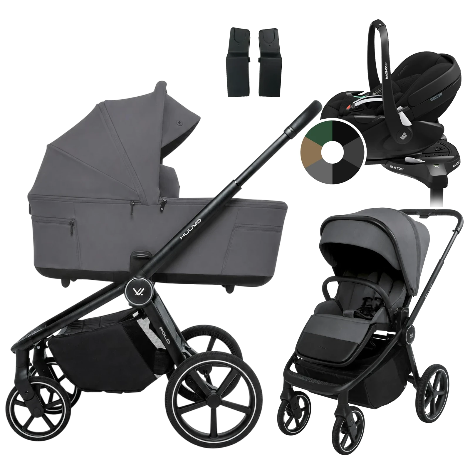 Muuvo Fold + Maxi-Cosi Pebble 360 Pro2 + baza + GRATIS - 4w1 | Iron Graphite