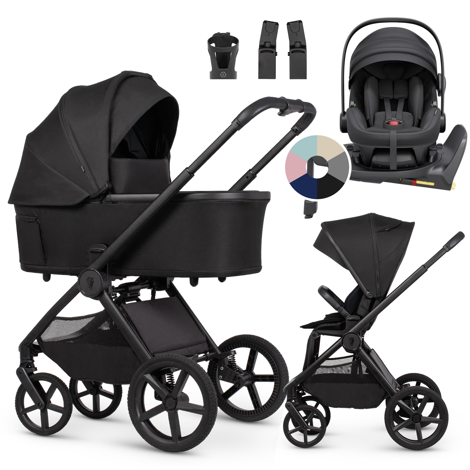 Venicci Upline 3 + Avionaut Pixel 3 + baza IQ Orbit + AKCESORIA - 4w1 | Onyx