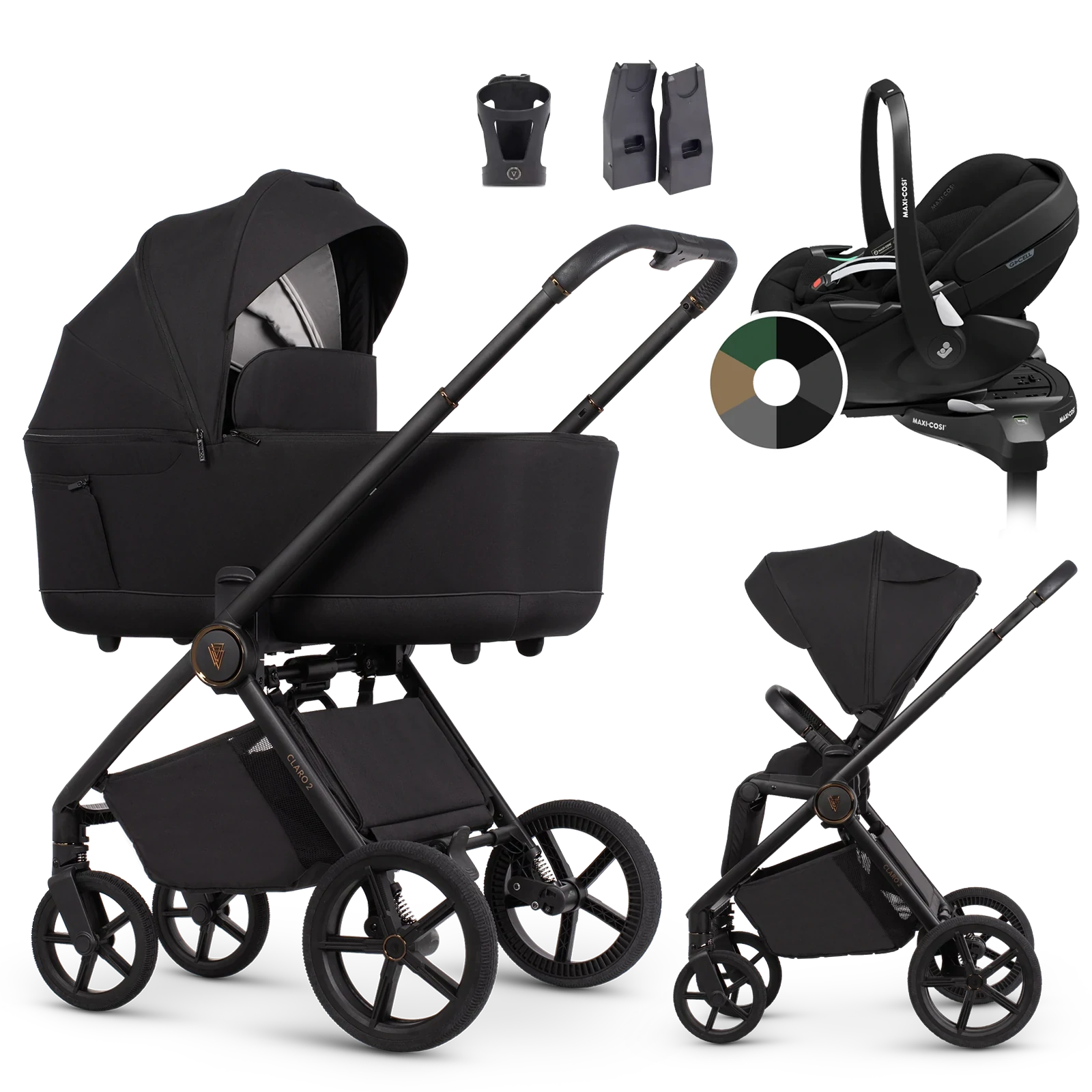 Venicci Claro 2 + Maxi-Cosi Pebble 360 Pro2 + baza + AKCESORIA - 4w1 | Noir
