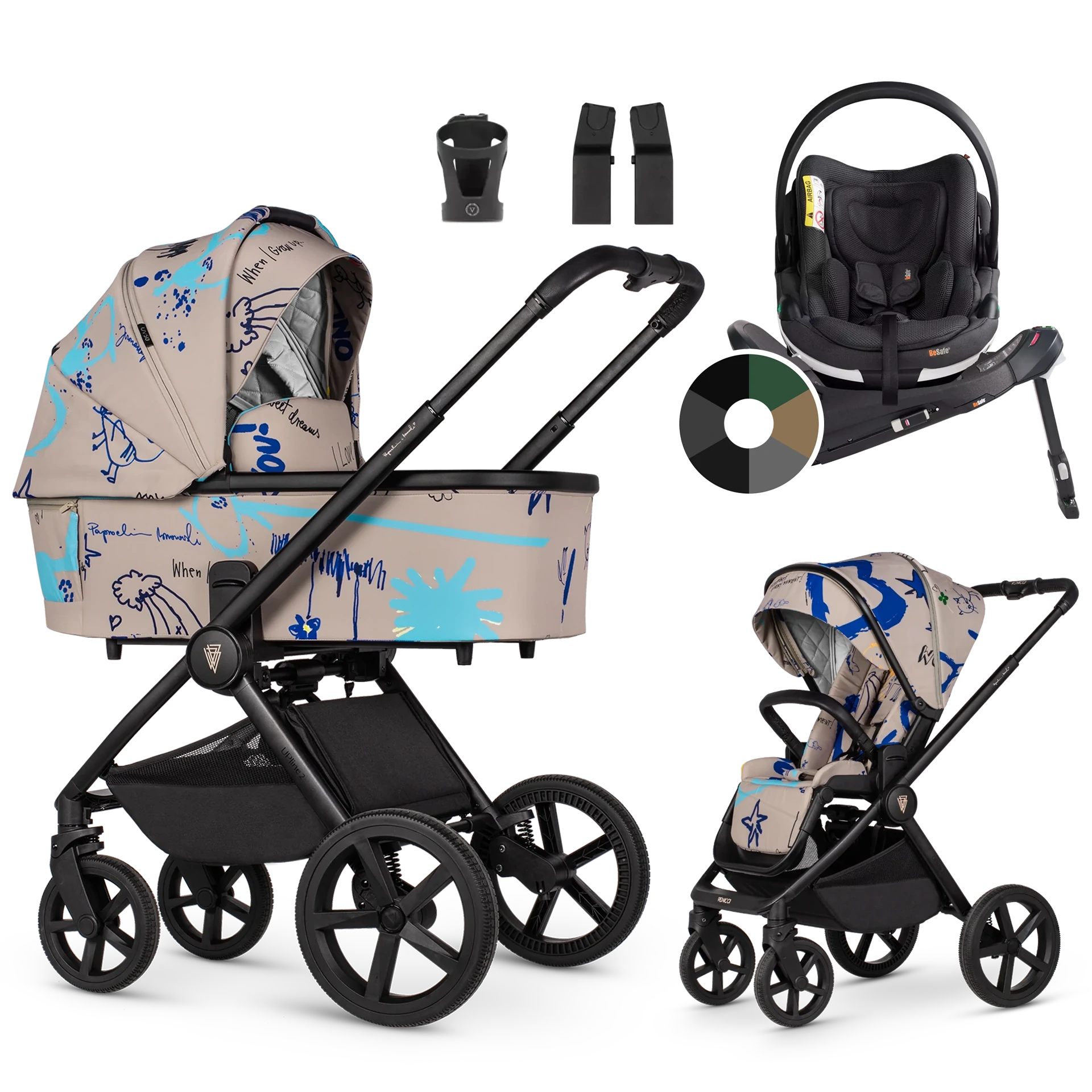 Venicci Upline 2 + BeSafe Go Beyond + baza Beyond +AKCESORIA - 4w1 | Beige