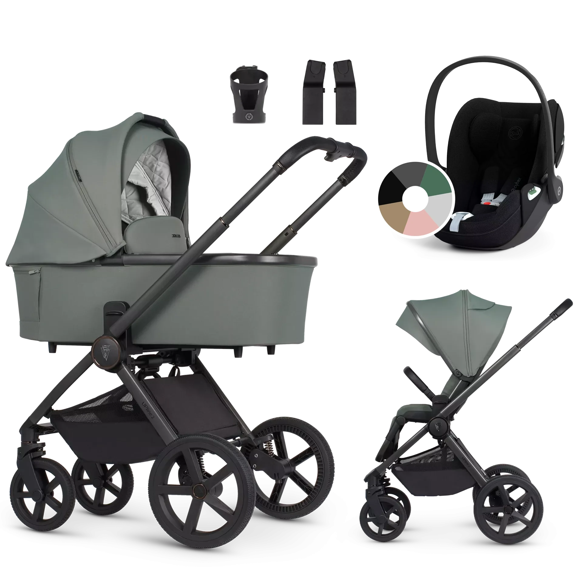 Venicci Upline 2 + Cybex Cloud T i-Size - wózek 3w1 | Aloe