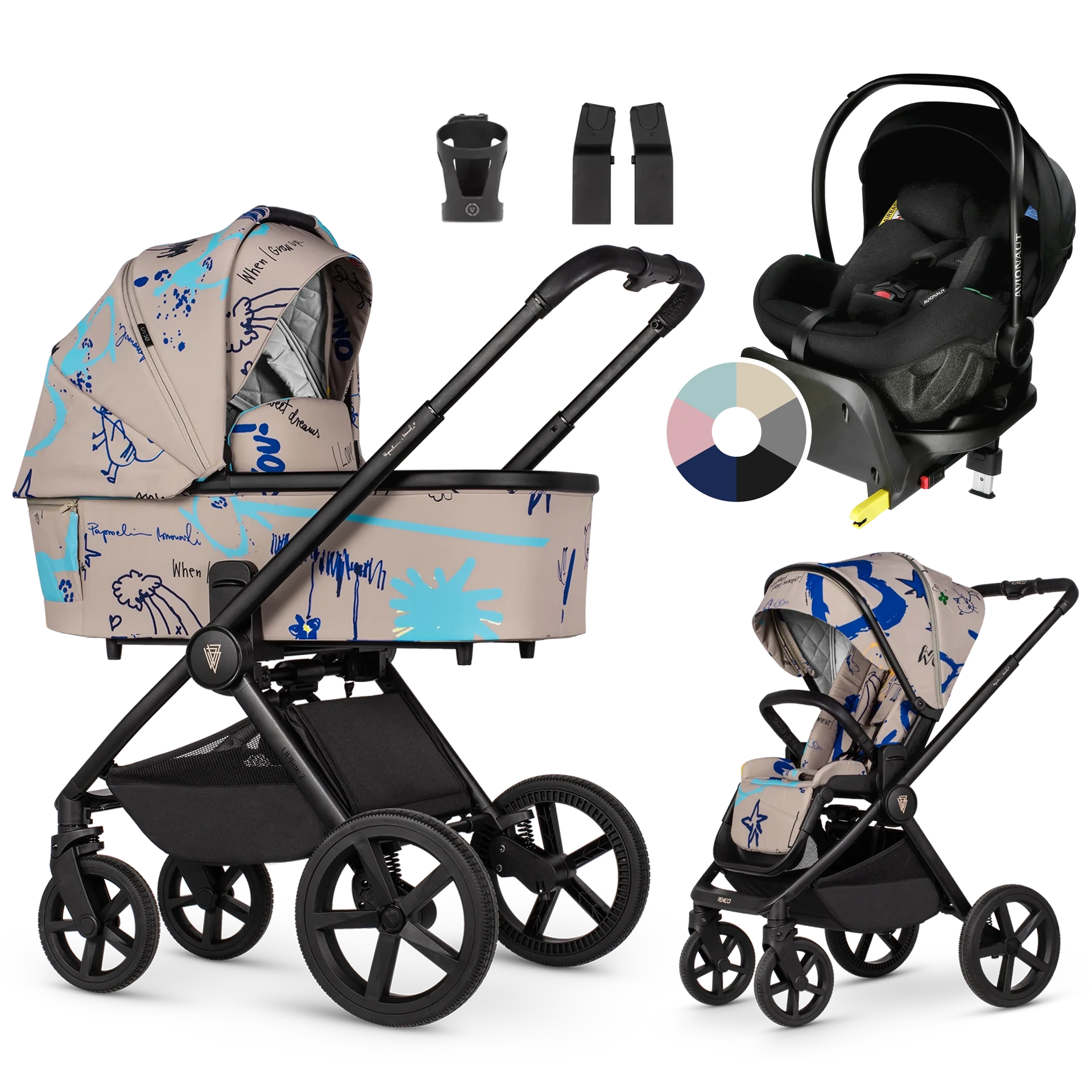 Venicci Upline 2 + Avionaut Pixel Pro 2.0 C + baza IQ Orbit +AKCESORIA - 4w1 | Beige
