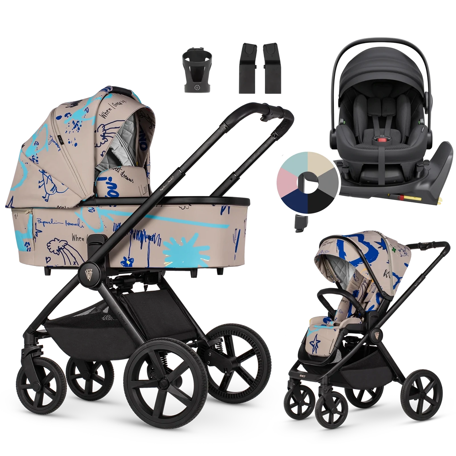 Venicci Upline 2 + Avionaut Pixel 3 + baza IQ Orbit + AKCESORIA - 4w1 | Beige