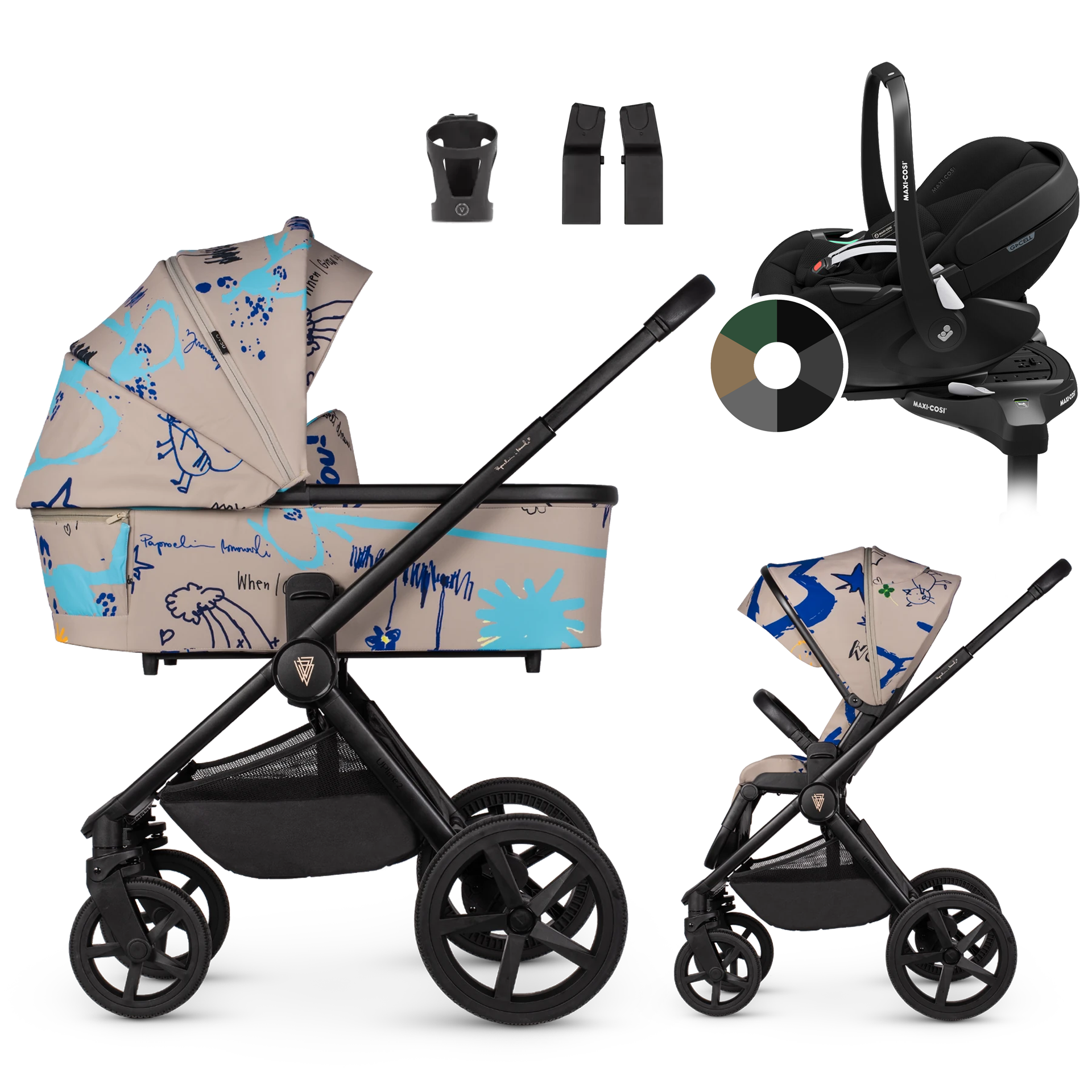 Venicci Upline 2 + Maxi-Cosi Pebble 360 Pro2 + baza +AKCESORIA - 4w1 | Beige