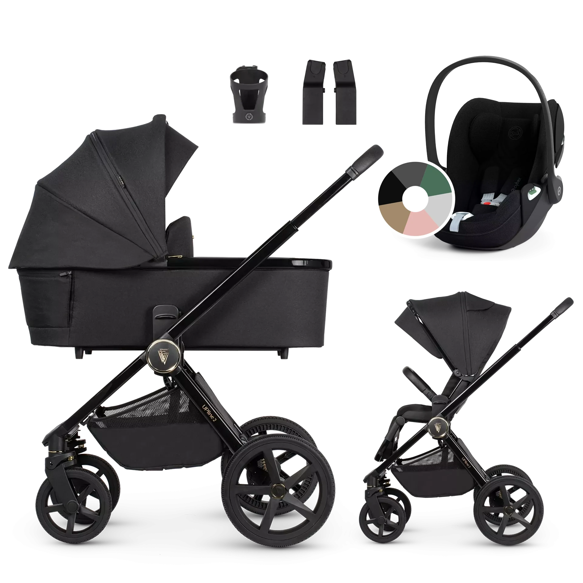 Venicci Upline 2 + Cybex Cloud T i-Size - wózek 3w1 | All Black