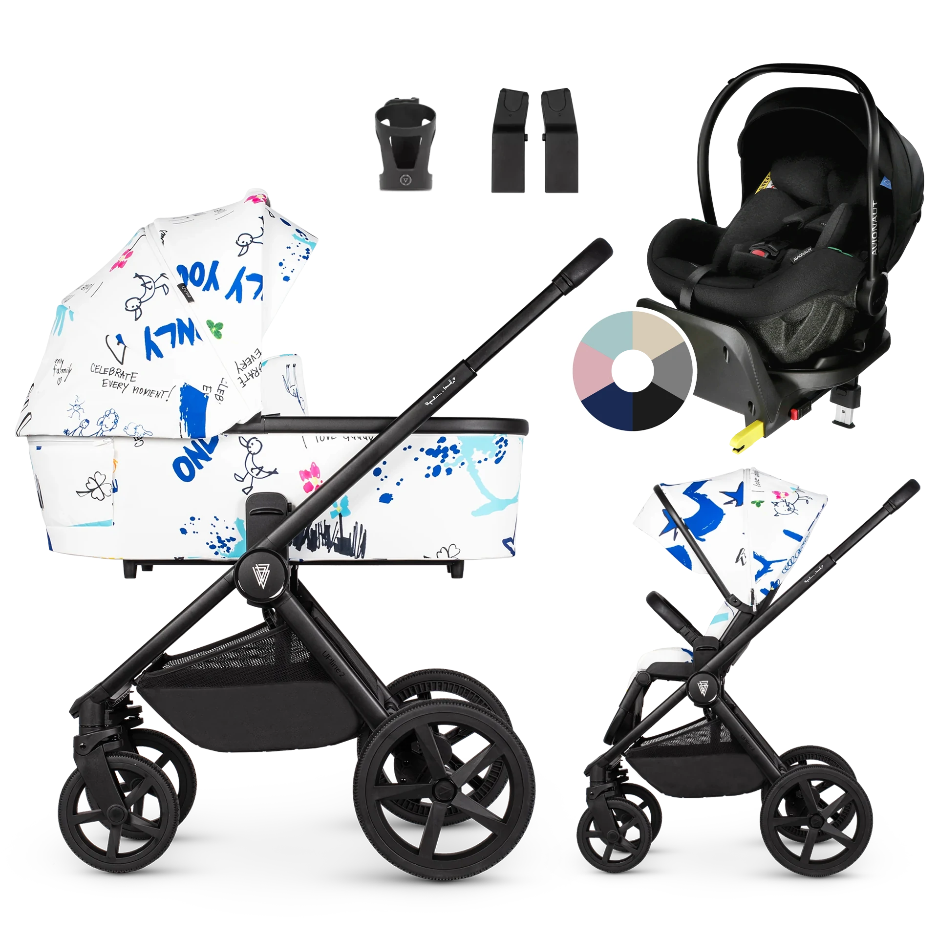 Venicci Upline 2 + Avionaut Pixel Pro 2.0 C + baza IQ Orbit +AKCESORIA - 4w1 | White