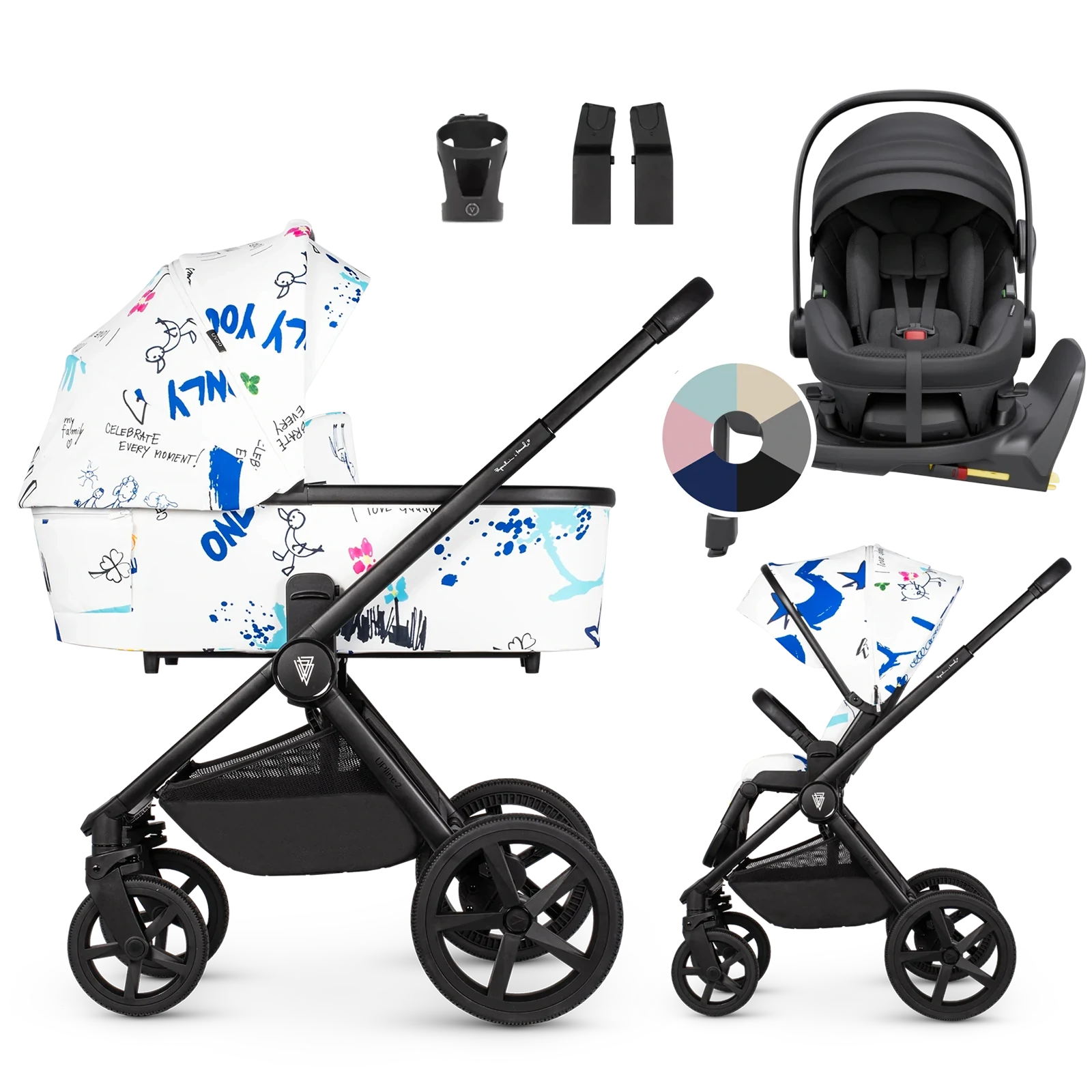 Venicci Upline 2 + Avionaut Pixel 3 + baza IQ Orbit + AKCESORIA - 4w1 | White