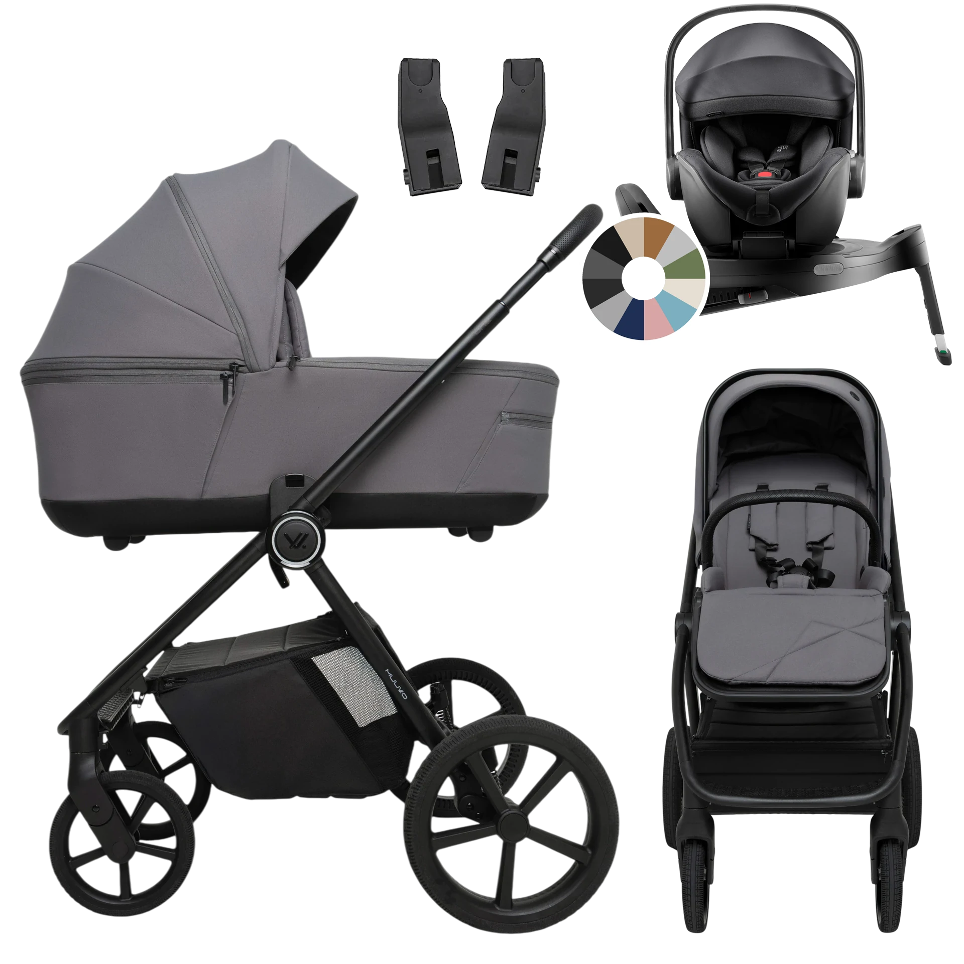 Muuvo One + Britax Römer Baby-Safe Pro + baza Vario 5Z +GRATIS - 4w1 | Gris