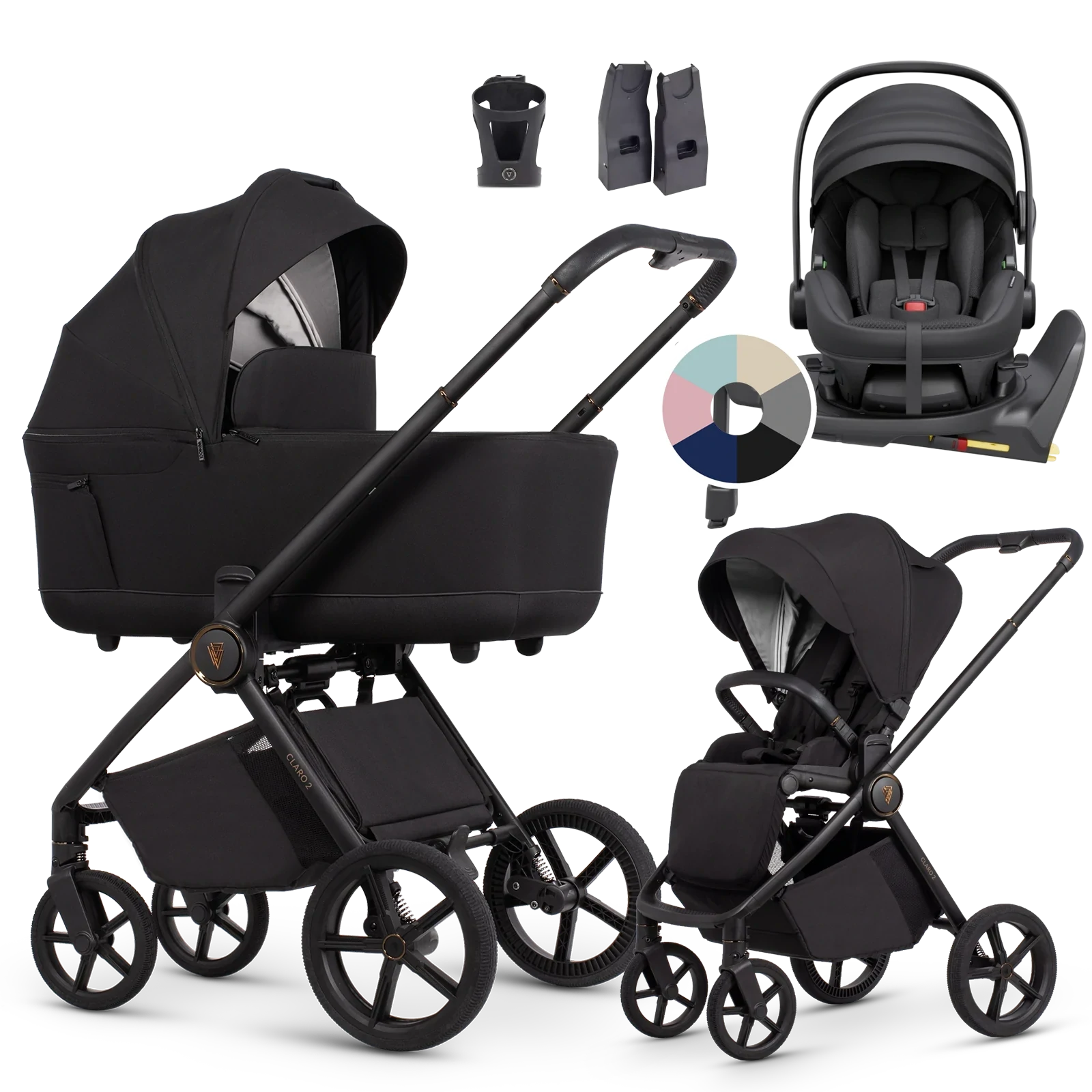 Venicci Claro 2 + Avionaut Pixel 3 + baza IQ Orbit + AKCESORIA - 4w1 | Noir