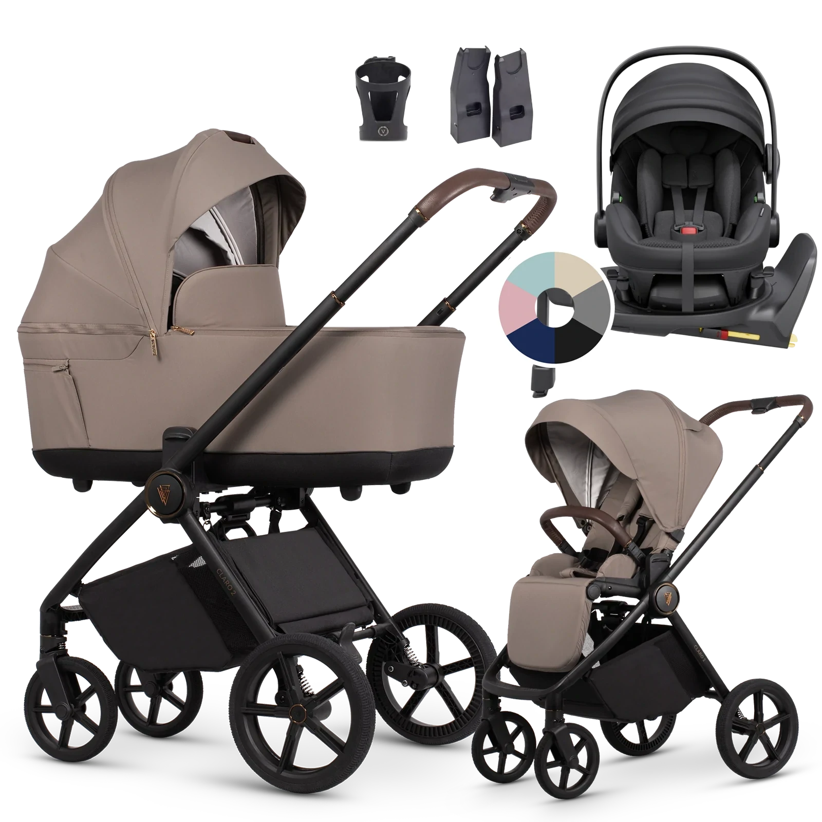 Venicci Claro 2 + Avionaut 3 + baza IQ Orbit + AKCESORIA - 4w1 | Almond