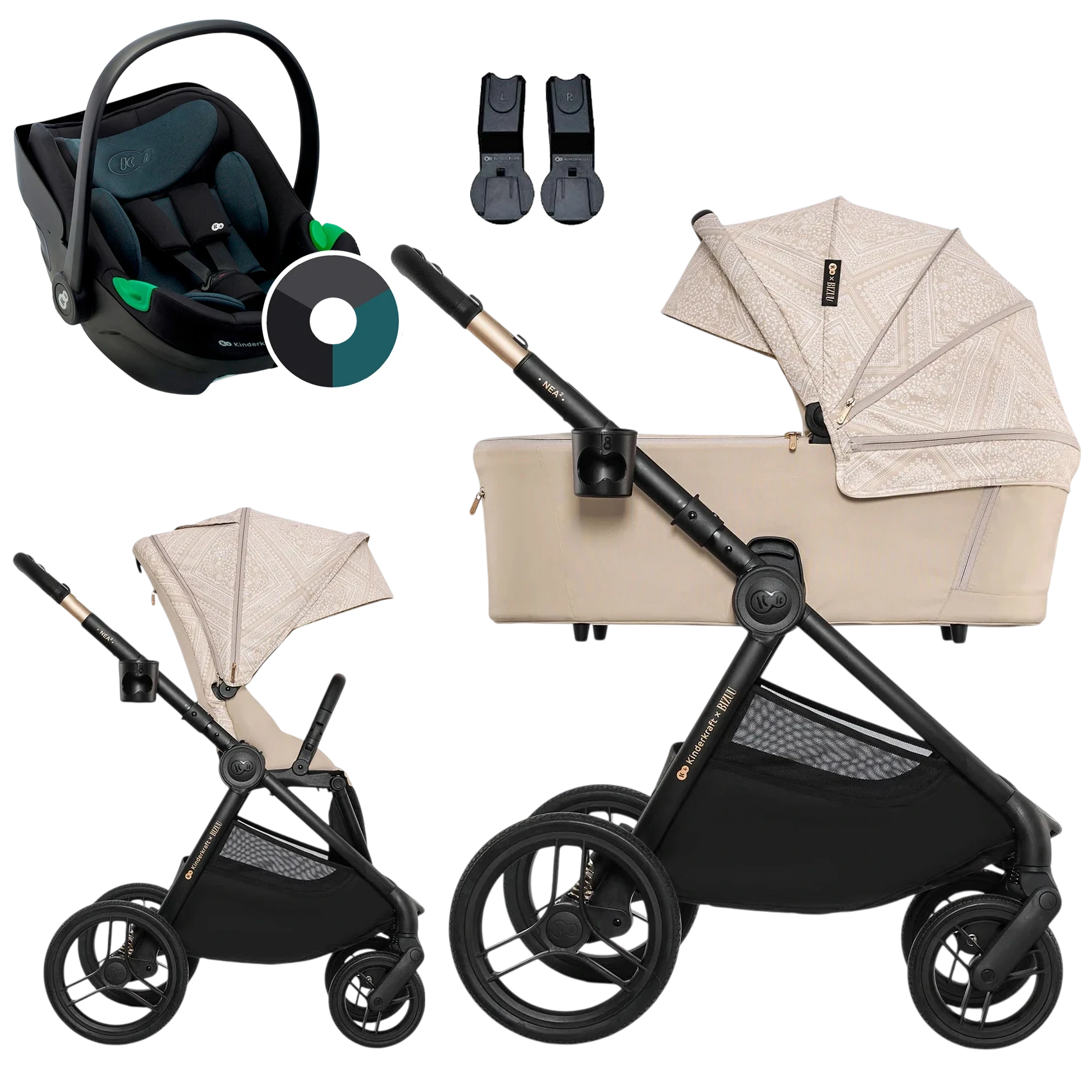 Kinderkraft Nea 2 + Kinderkraft i-Care +GRATIS - 3w1 | Whisper Dune (Kinderkraft x Bizuu)